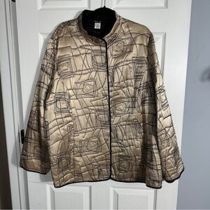 Vikki Vi size 2X‎ tan/black jacket, magnetic front closure, 100% silk shell